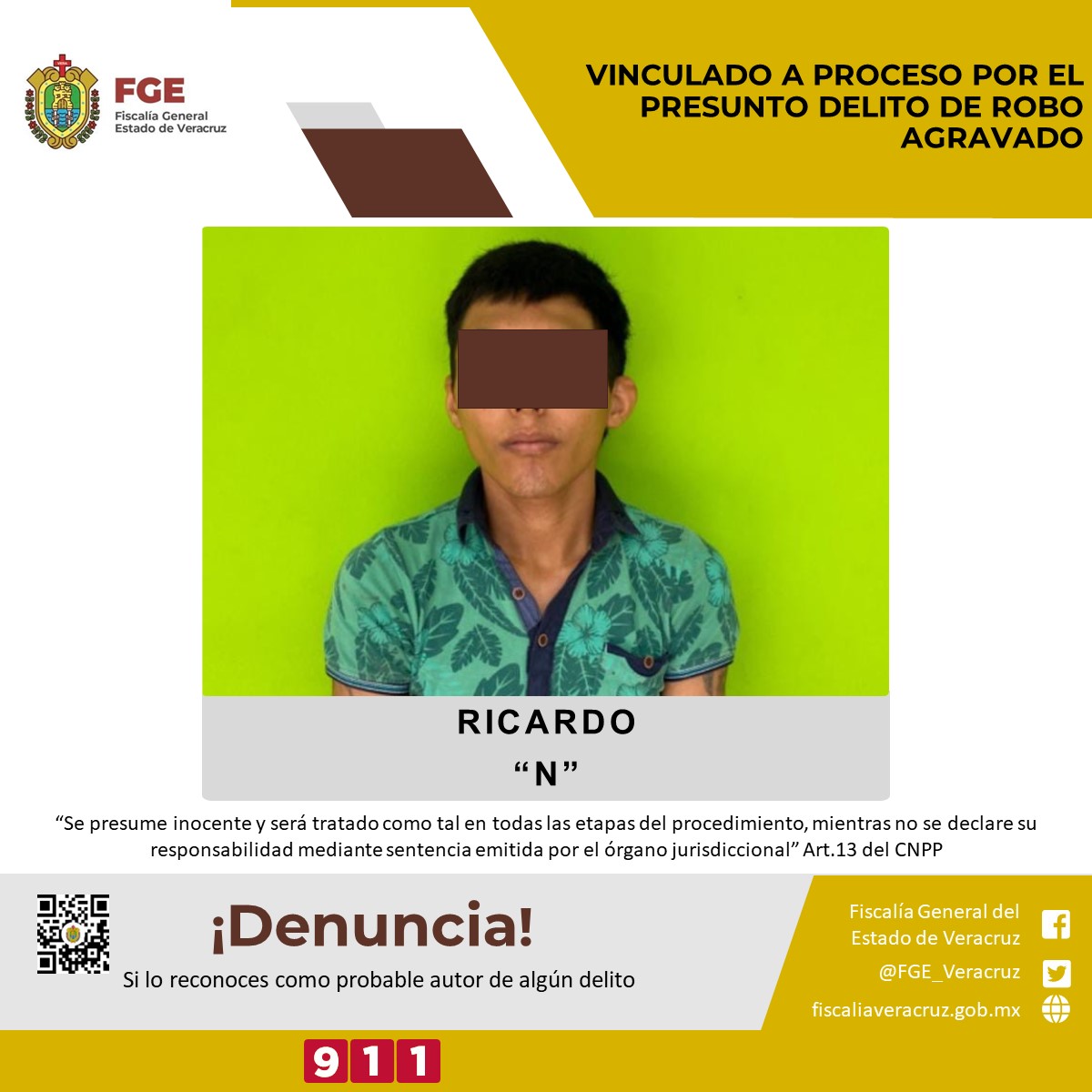 Vinculado a proceso por presunto delito de robo agravado