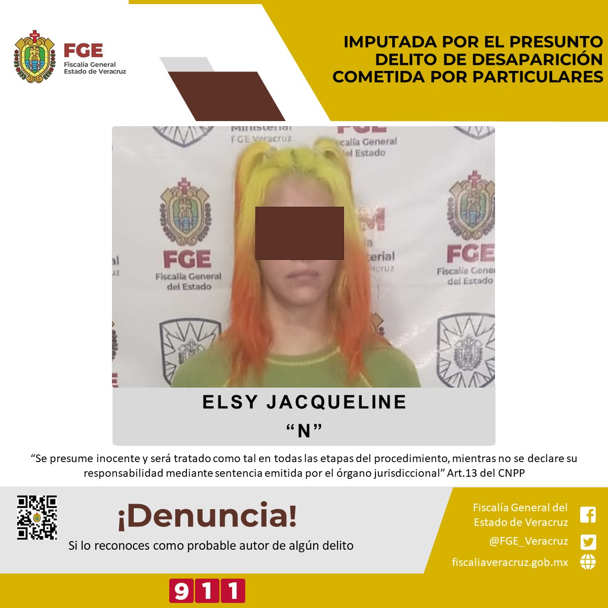 Imputada por el presunto delito de desaparición cometida por particulares