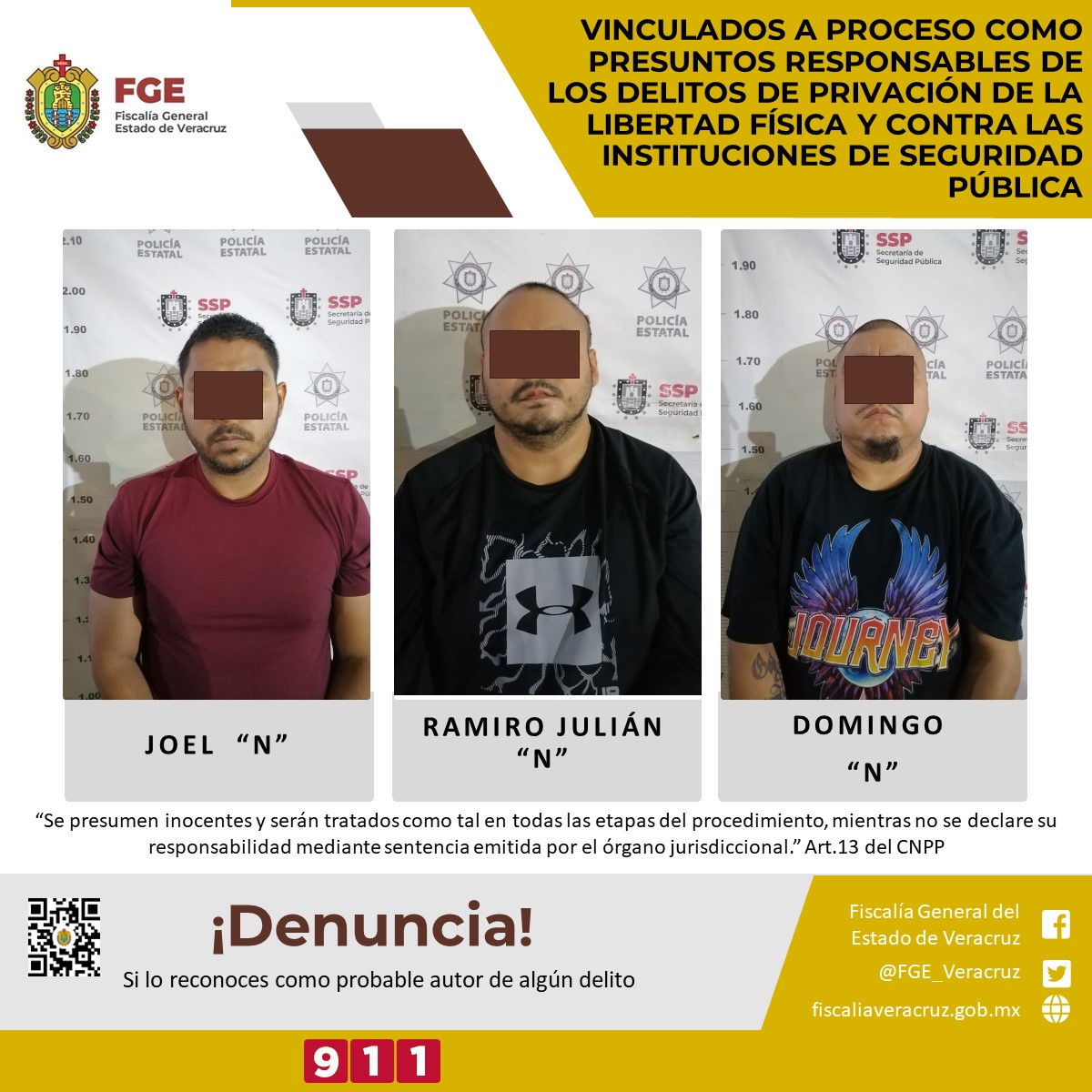 Vinculados a proceso como presuntos responsables de los delitos de privación de la libertad física y contra las instituciones de seguridad pública